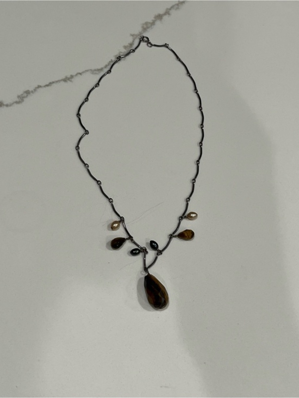 Vintage Brown Teardrop Pendant Necklace - Vintage